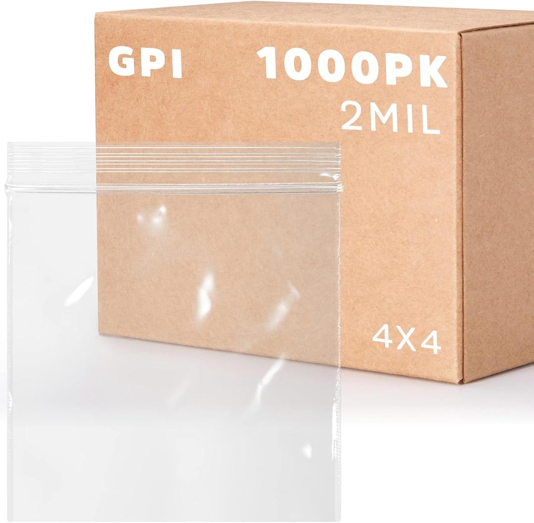 Clear Plastic Reclosable Zip Bags - Bulk GPI Case of 1000 4" x 4" 2 mil Thick Strong & Durable Poly Baggies With Resealable Zip Top Lock For Travel, Storage, Packaging & Shipping.