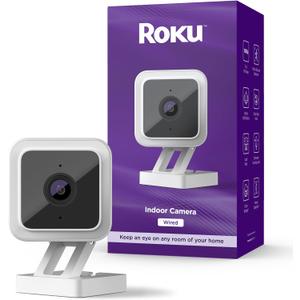 Roku Indoor Camera for Home Security, 1-Pack - Wired Security Camera with 1080p HD Color Night Vision, Works with Alexa & Google, Motion & Sound Detection, Built-in Siren