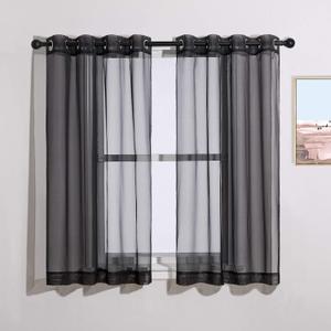 NICETOWN Sheer Curtains for Windows 54 inch Long, Ring Top Soft Voile Sheer Texture Classic Window Treatment with Light Through for Bedroom/Living Room, Black, 54 inch Wide, 2-Pack
