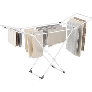 SONGMICS Clothes Drying Rack, Metal Laundry Drying Rack, Foldable, Space-Saving, Free-Standing Airer, with 2 Gullwings, Indoor Outdoor Use, Bed Linen Clothing, White ULLR540W01, 19.7 x 71.7 x 40.4 Inches