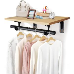 FIRJOY Wall Mounted Clothes Rack, with Top Shelf and Hanging Rod, Heavy Duty (1 PACK 11.8" x 15.7", Black)