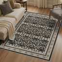 WITSHOCK 10x12 Area Rugs for Living Room - Washable Vintage Rug Retro Antique Neutral Large Non Slip Low Pile Soft Boho Indoor Floor Carpet for Bedroom Dining Room Home Decor, Black&Brown