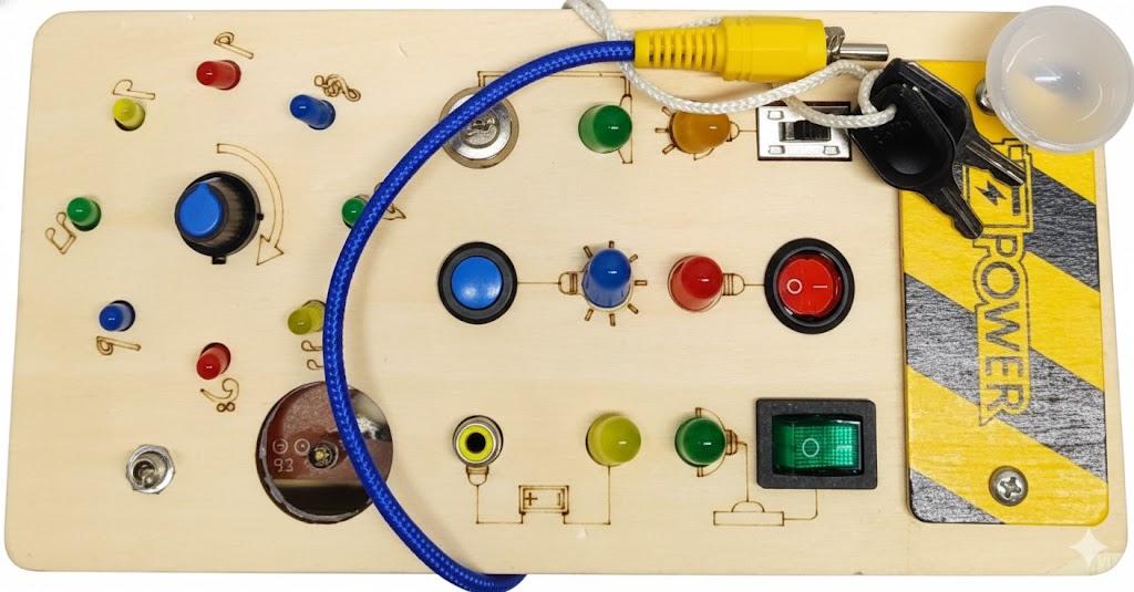 Wooden Busy Board with 8 LED Light Switches Light for Kids Gifts Board | Developmental Baby Toys