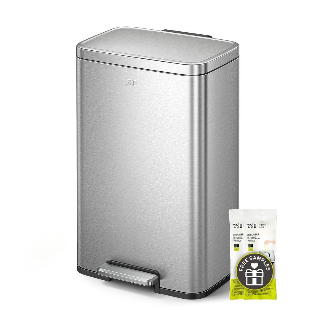 EKO Madison Matte Stainless 50 Liter/13.2 Gallon Step Trash Can w/Inner Liner - Fingerprint Resistant Finish