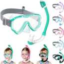 Vvinca Snorkeling Gear for Kids Dry Top Kids Snorkel Set for Boys Girls Junior Youth Children Age 4-14 Swim Goggles with Nose Cover Anti-Fog Panoramic View Adjustable Elastic Diving Mask and Snorkel