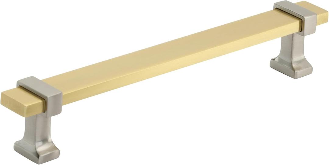 Amerock | Cabinet Pull | Brushed Gold/Satin Nickel | 6-5/16 inch (160 mm) Center to Center | Overton | 1 Pack | Drawer Pull | Drawer Handle | Cabinet Hardware