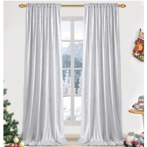 Silver Curtains , Living Room Curtains Silver Foil Print Drapes for Bedroom, Light Filtering Window Treatments Rod Pocket for Home Decor, 10*5 Ft