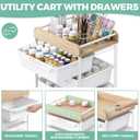 SYKIARIOL Rolling Cart with 5 Drawers,Art Craft Cart,Storage Utility Cart with Wheels,Makeup Organizer with Wooden Tabletop,White