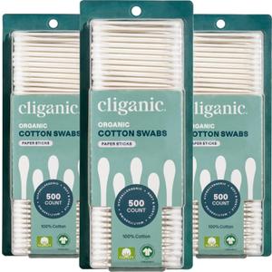Cliganic Organic Cotton Swabs, 1500 Count - 100% Pure Natural Cotton, Chlorine-Free Hypoallergenic, Soft, Gentle & Absorbent Buds Cliganic Organic Cotton Swabs, 1500 Count - 100% Pure Natural Cotton, Chlorine-Free Hypoallergenic, Soft, Gentle & Absorbent Buds