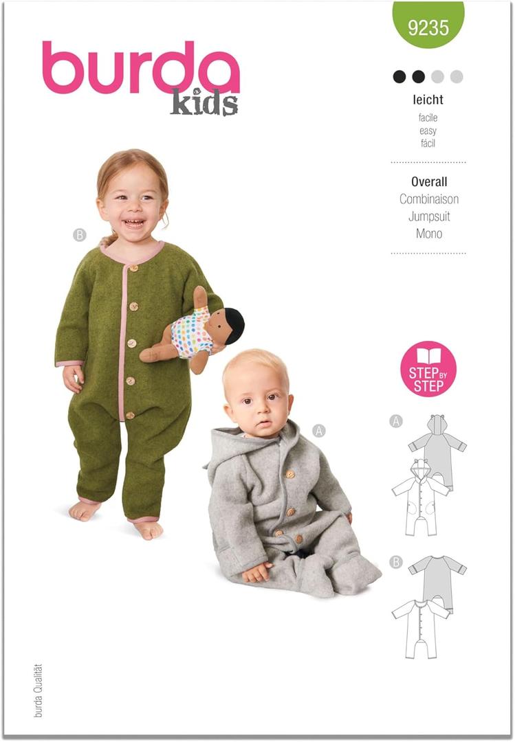 Burda Style X09235BURDA Babies' Jumpsuit Sewing Pattern Packet, Design Code B9235, Sizes 1M-3 (56-98)