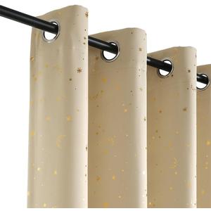 MANGATA CASA Star Blackout Curtains for Bedroom- Nusery Window Curtain 2 Panel Sets with Grommet Room Darkening Curtains Drapes for Living Room 63 Inch Length (Beige,52x63in)