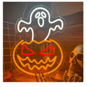 Halloween Ghost Pumpkin Neon Sign,Ghost Face Neon Light Spooky Pumpkin Neon Light Up Signs Dimmable LED Halloween Skull LED Sign for Bedroom Game Room Mancave Bar Halloween Party