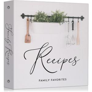 Family Recipe Binder (11x12 in) | Recipe Organizer Binder with Plastic Sleeves | 3-Ring Kit to Write & Store Your Own Recipes (25 Double-Sided Cards 50 Recipes, 12 Dividers) | Gift Box Included