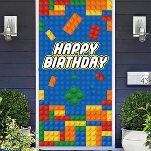 Colorful Building Blocks Happy Birthday Banner Backdrop Construction Toys Bricks and Blocks Theme Decor Decorations for Boy 1st Birthday Party Baby Shower Favors Supplies Background Photo Booth Props