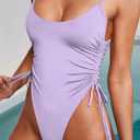 KRLAGAPAS Women's Blue Violet Cheeky One Piece Bathing Suit Swimsuit Tummy Control High Cut Sexy, Violet, Size S