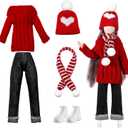 Geyoga Winter 11.5 Inch Doll Clothes Girl Doll Accessories Winter Outfits Set Including Sweaters, Denim Pants, Hats, Scarves, Shoes for 11.5 Inch Girl(Red)