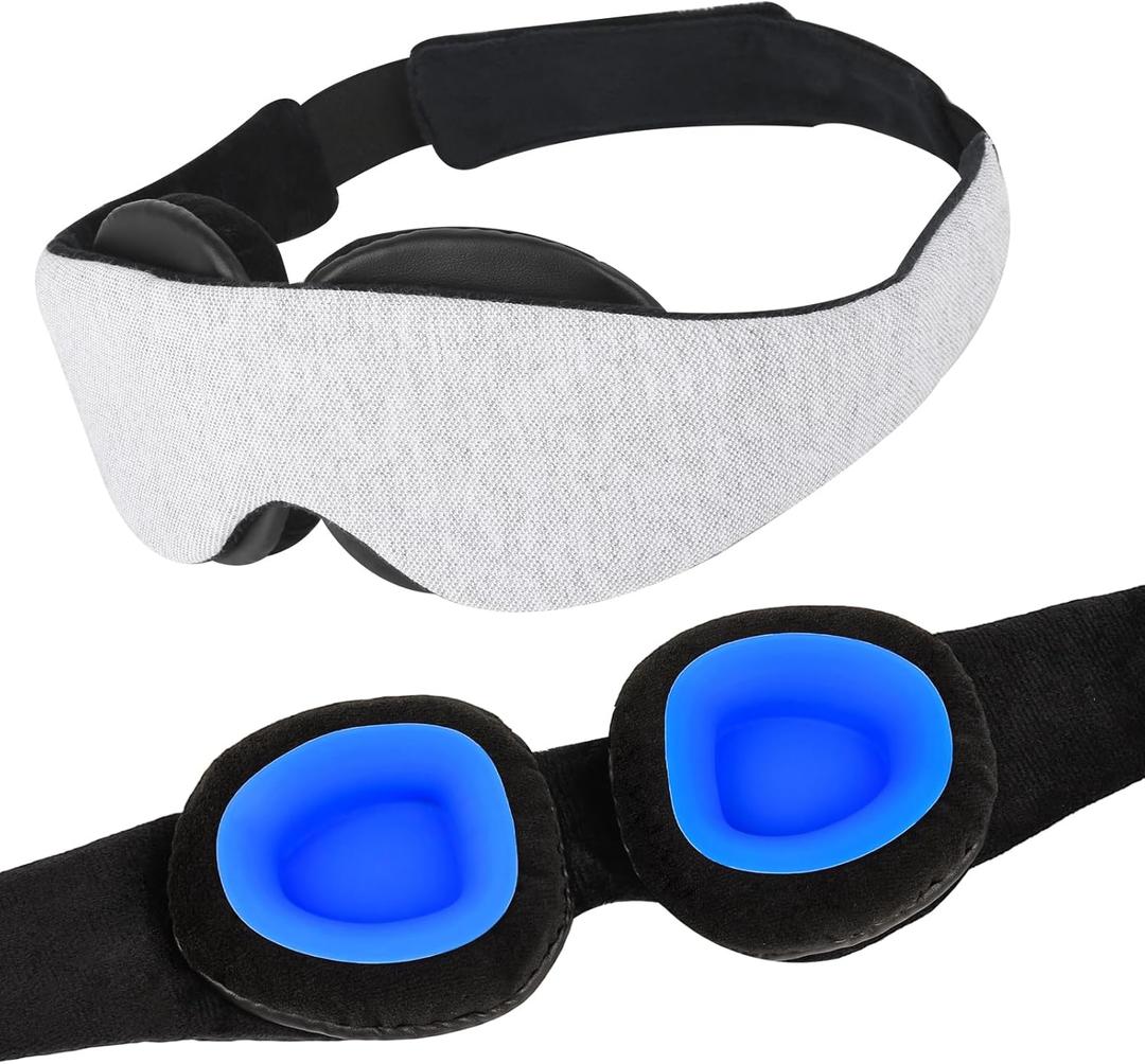 Dry Eye Sleep Mask  100% Blackout Sleep Goggles for Dry Eyes, Adjustable Hydrating Eye Mask for Sleeping, Soft Silicone Moisture Goggles for Men & Women, Great for Travel, Shift Work, Grayish-White