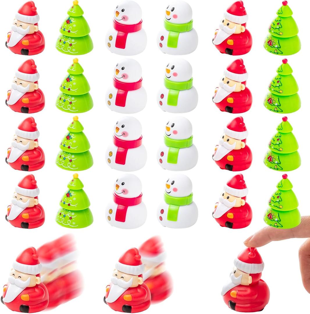 Shappy 24 Pcs Christmas Pull Back Cars Toys Bulk Plastic Tiny Toy Snowman Santa Claus Powered Cars for Party Favors Gifts Christmas Stocking Stuffers Prizes