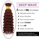 #33 Auburn Brown Braiding Human Hair for Boho Braiding Human hair 3 Bundles 28 28 28 Inch Reddish Brown Deep Wave Boho Hair for Bulk Braiding Knotless Bohemian Hair Extensions150g