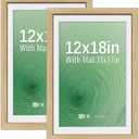 VCK 12x18 Picture Frame 2 Pack - Natural Oak, High-End Wood Poster Frames with Tempered Glass, Display 11x17 Photo with Mat or 12x18 without Mat, Art Gallery-Quality, Wall Hanging, Natural Oak