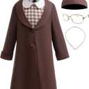 Coolproud Girls Kids American Historical Figures Costume includes coat dress glasses hat and necklace (5-6 Years, Brown)