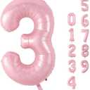 Pastel Pink Number 3 Balloon, 40 Inch Giant Pearl Light Pink Helium Foil Number 0-9 for Girls, Self Inflating 3rd Birthday Balloon for Women Anniversary Baby Shower Princess Party Decorations Supplies