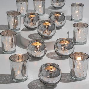 DEVI 48PCS Assorted Votive Candle Holders, Mercury Glass Candle Holder for Party,Wedding Centerpieces for Tables,Birthday Table Decor (Silver)