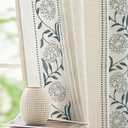 jinchan Winslow Linen Curtains for Bedroom 63 Inches Length Embroidered Bordered Floral Curtains for Living Room Farmhouse Decor Light Filtering Window Treatments Blue on Beige Drapes 2 Panels