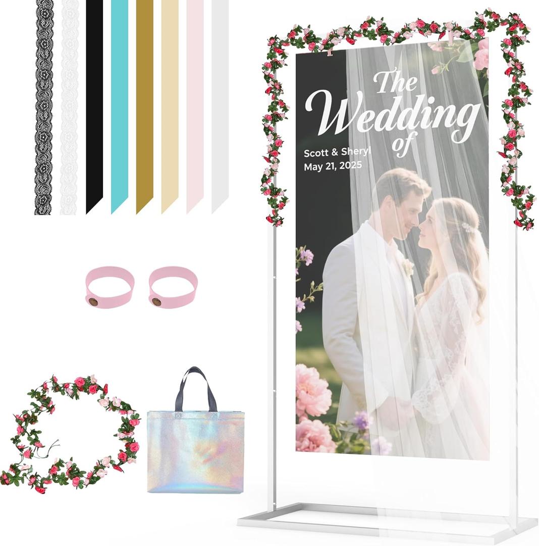 Wedding Welcome Sign Stand, Adjustable Wedding Sign Holder,Heavy Duty Metal Welcome To Our Wedding Sign Display Stand for Wedding Parties Commercial Events (White)