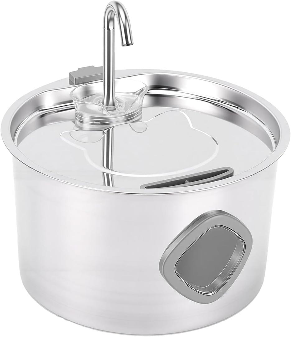 generic Stainless Steel Cat Water Fountain, 3.2L USB Automatic Pet Drinking Fountain with Low Noise Pump and Transparent Window, for Cats and Dogs