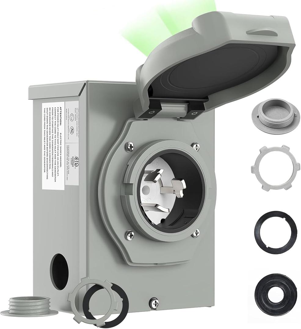 Pre-Drilling 50 Amp Generator Inlet Box RVMATE, NEMA SS2-50P Power Inlet Box, 125/250V, 6250/12500W 50a Power Inlet Box, ETL Listed, Waterproof for Outdoor Use