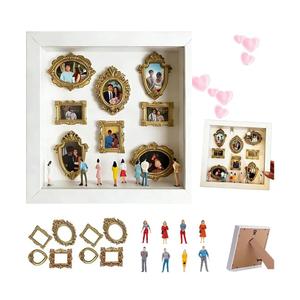 DIY Mini Museum Silhouette Box, Shadow Box Frame Kit with Gold Mini Frames and Figurines, Upgrade Shadow Box Frame Kit, DIY Photo Family Memory Display Case Frame for Anniversary, Wedding, Birthday