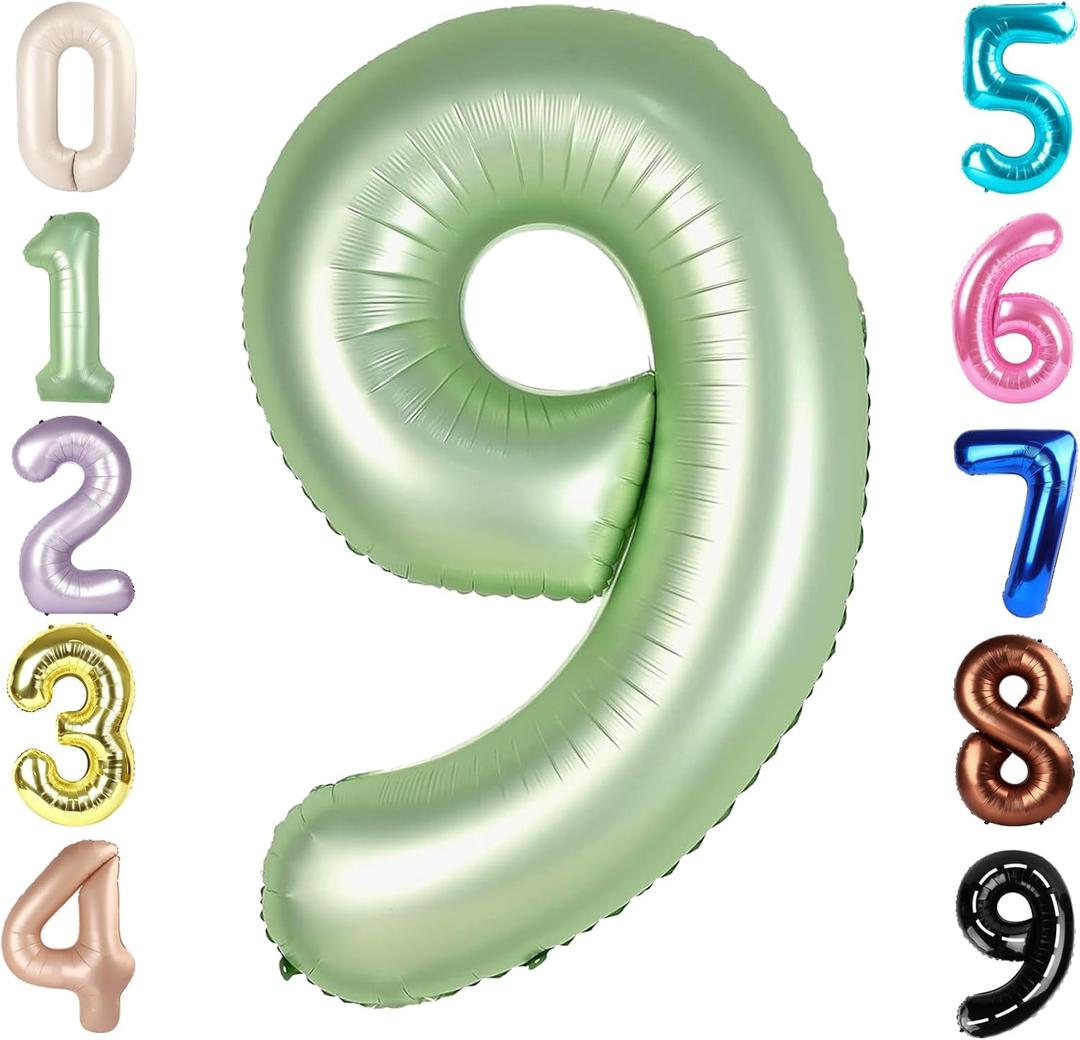 2 x 40 Inch Olive Green Numbers 9 Balloon, Balloons Decorations for 9 19 90 Birthday Party, Engagement, Wedding, Graduations, Photo Shoot Supplies