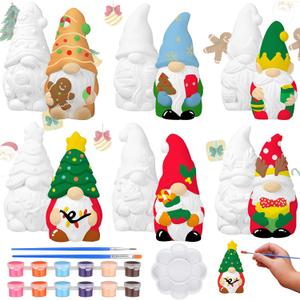 Eersida 6 Sets Gnome Ceramics to Paint Pumpkin Ready to Paint Your Own Ceramic Gnome Statues DIY Unpainted Ceramics Paintable Figurines Kit Crafts with Brush Palette(Christmas)