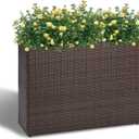 LEWIS&WAYNE Large Rectangular Block Planter Box Handmade Wicker Tall Planters for Outdoor Plants with Removable Liners Modern Planter for Indoor Outdoor Patio Deck - Brown, 38''x11''x30''