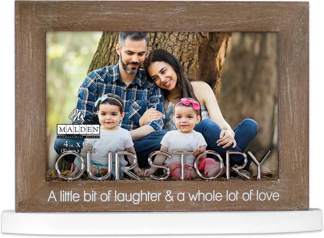 Malden International Designs 4 x 6 inch Our Story Picture Frame A little bit of laughter & a whole lot of love Brown Quality MDF Wood