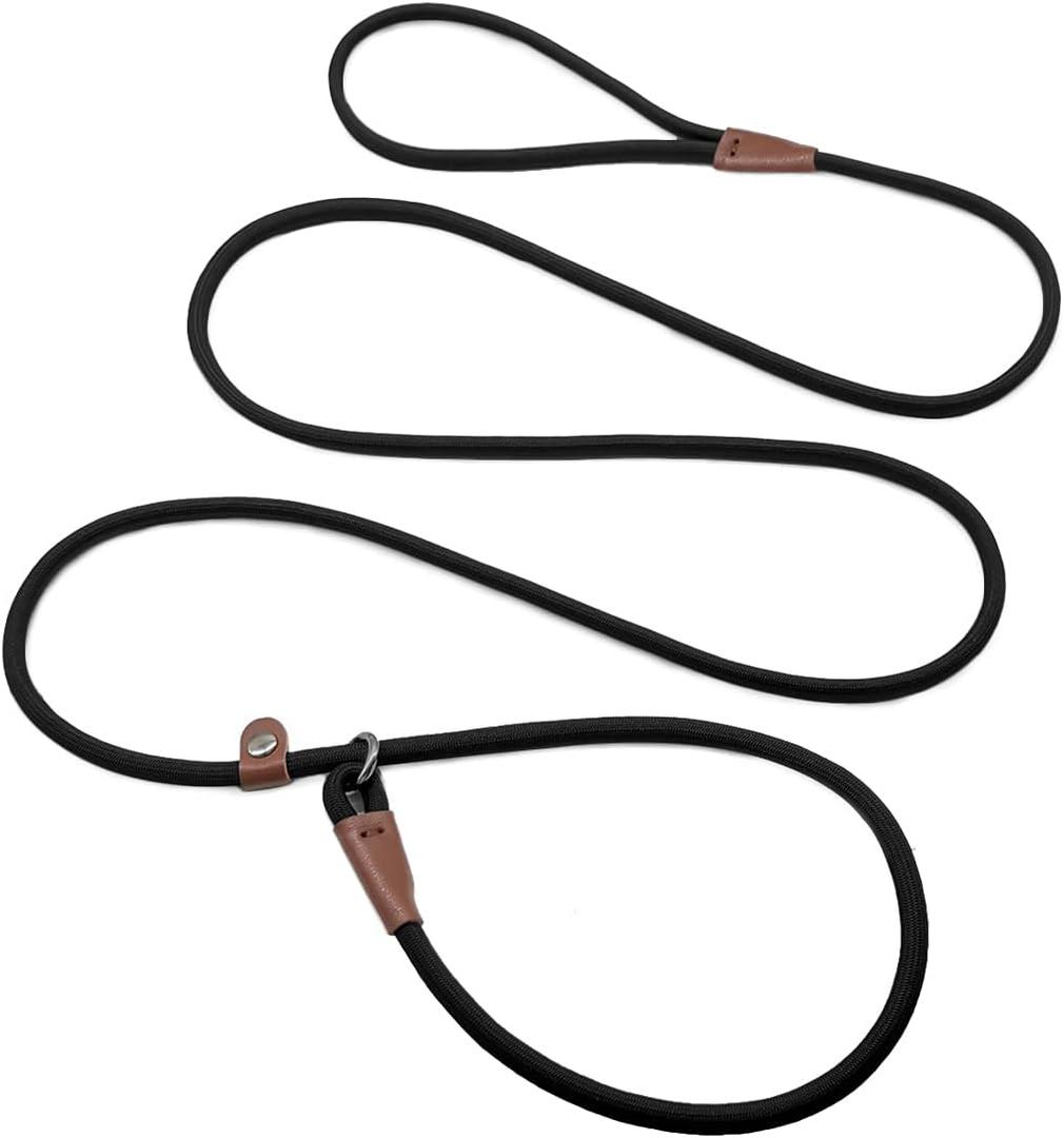 MayPaw Slip Lead Control Leash for Dogs No Pull, 13+ Colors Classic Dog Lead 7 FT Pet Slip Leash, 1/4 Rope Leashes for Small Medium Animals (7ft*1/4", Black)