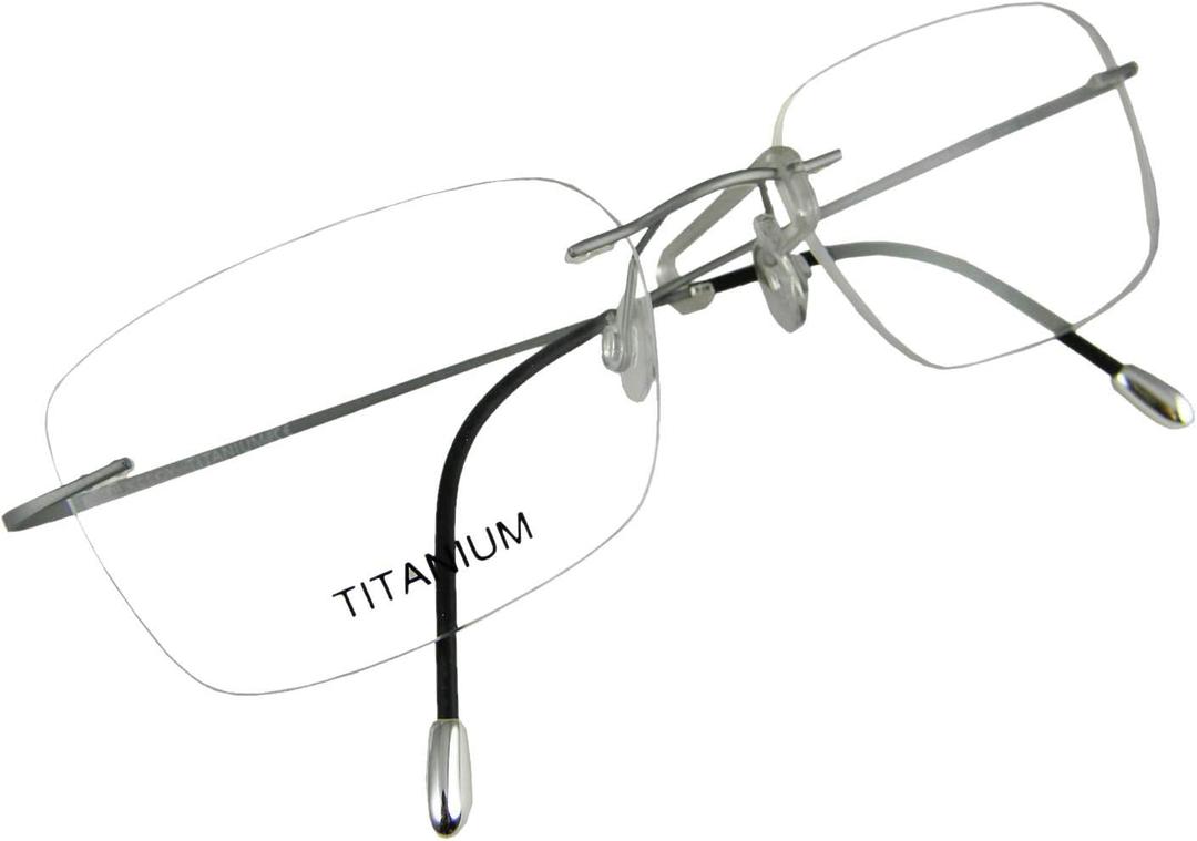 Rimless Titanium Eyeglass frames Men Hingeless Light weight 55-18-140 (Lens width 55 mm, Gray)
