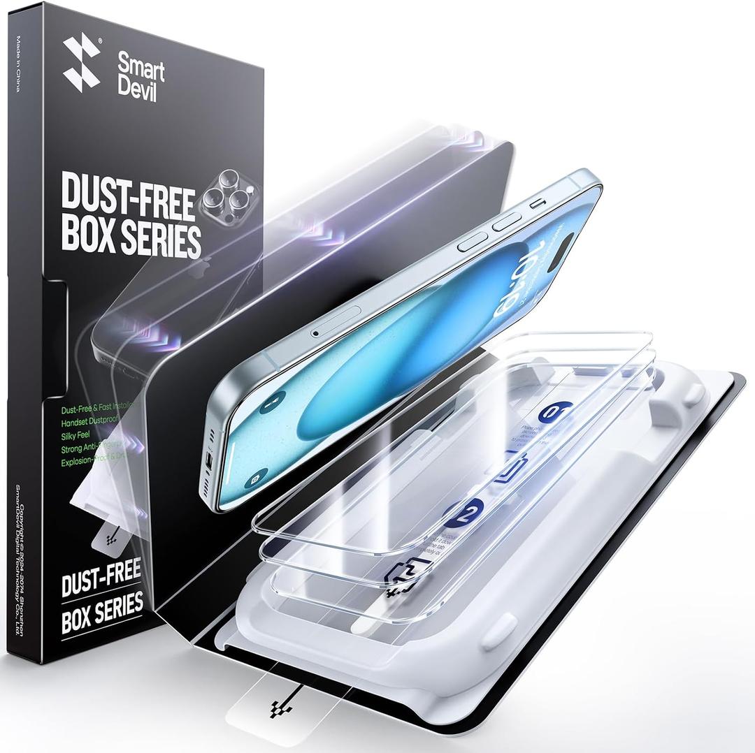 SMARTDEVIL 3 Pack Tempered Glass for iPhone 15 Screen Protector, Military-Grade Shatterproof Protection, 9H Hardness, Fast & Easy Installation, Case Friendly Design