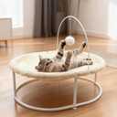 Elevated Cat Hammock Bed - 66LBS Weight Capacity Cat Bed for Large Indoor Cats & Small Dogs, All-Season Plush & Breathable Mesh Mat, Raised Pet Supplies with Sturdy Metal Frame, Cream White