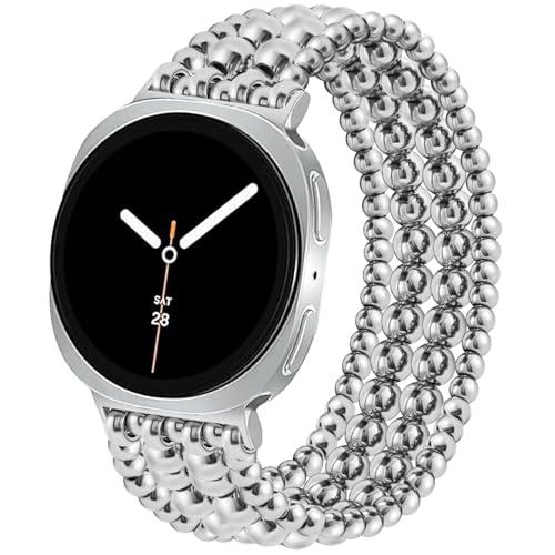 Dressy Beaded Bracelet Compatible with Samsung Galaxy Watch 8 Band 40mm 44mm/8 Classic 46 mm Women, Fashion Cute Strechy Stainless Steel Beads Strap for Galaxy Watch 8