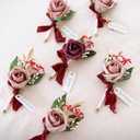 Ling's moment Boutonniere for Men, 6pcs Groom Groomsmen Boutonniere, Artificial Flowers for Wedding Decor/Prom/Homecoming, etc.Marsala Dusty Rose