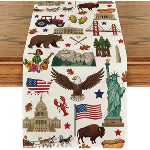 Artoid Mode American Flag Map Eagle 210 GSM 4th of July Table Runner, Memorial Day Kitchen Dining Table Decoration for Home Party Decor 13x108 Inch