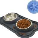 Dog Bowls Stainless Steel Slow Feeder Set with Silicone Mat-100% Waterproof BPA Free Cat and Dog Food Bowls No-Spill and Non-Skid-Pet Feeder Water Bowls for Puppy Medium Dogs Cats (Black)