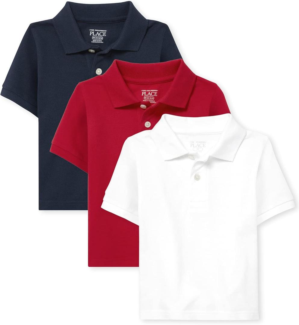 The Children's Place Baby Boys and Toddler Boys Short Sleeve Pique Polo, Classic Red/ Nautico/ White, 4T