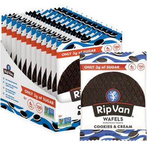 Rip Van Wafels Cookies & Cream Stroopwafels - Healthy Snacks - Non GMO Snack - Keto Friendly - Office Snacks - Low Sugar (3g) - Low Calorie Snack - 12 Pack