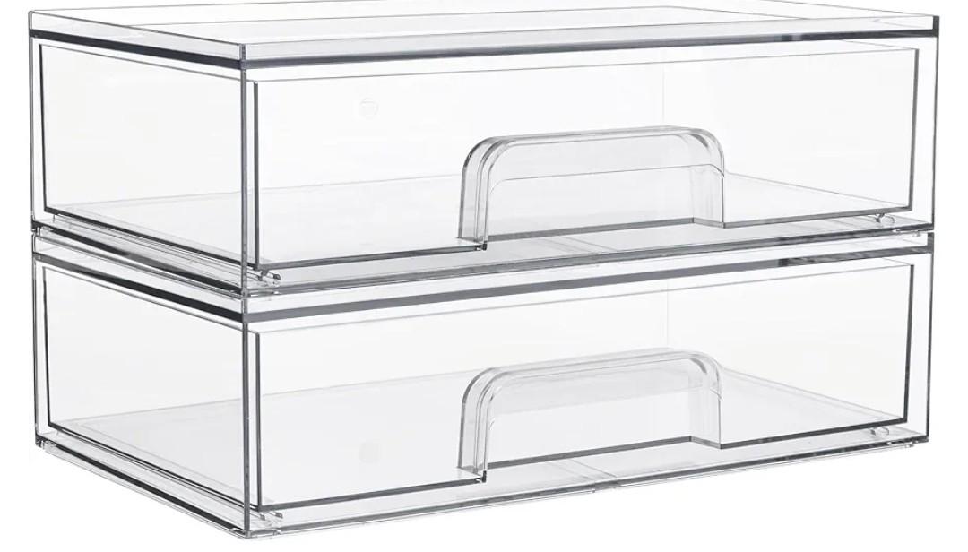 Vtopmart 12.1''W Clear Stackable Storage Drawers,2 Pack Acrylic Plastic Organizers Bins for Makeup Palettes, Cosmetics, and Beauty Supplies,Ideal for Vanity, Bathroom,Cabinet,Desk Organization