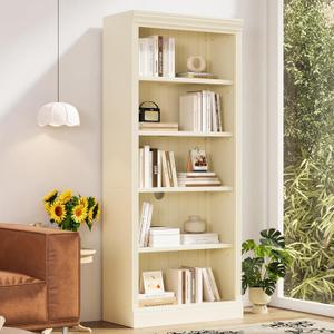 Merax 83" Tall Wood 5-Tier Bookshelf Bookcase with Light Strip,Adjustable Storage Shelves,Free Standing for Home Office (Yellow)