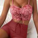 Herseas Women's Full Coverage Bathing Suit Tummy Control Tankini Swimsuits Fashion Boho Swimwear Athletic High Rise Bikini Sets Retro Swim Shorts Dusty Pink X-Large