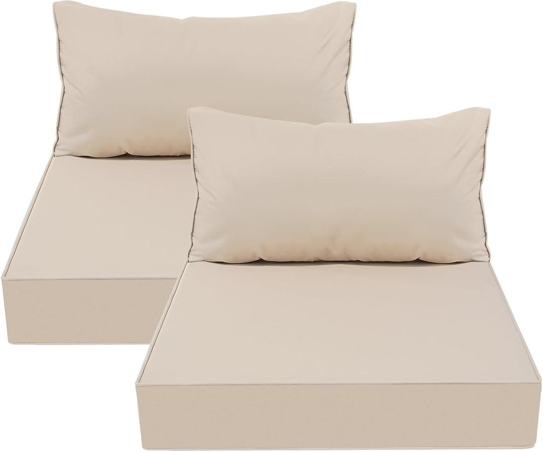 AAAAAcessories Outdoor Deep Seat Cushions, Waterproof, Fade-Resistant Patio Furniture Replacement Cushions, 25.5" x 25.5" x 5" + 25.5" x 13.5", Set of 2, Beige